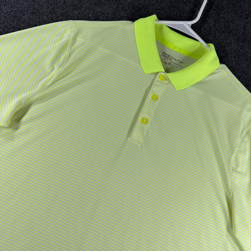 Nike Golf Polo Shirt Mens M Medium Neon Yellow Striped Dri Fit Short Sleeve Top
